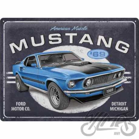 TABLICA PLAKAT 30x40 FORD MUSTANG 1969 BLU 23321