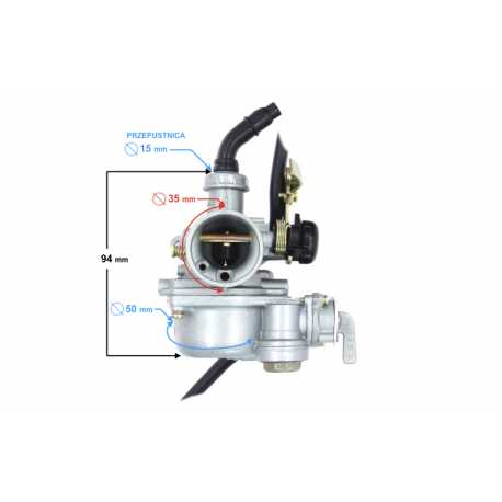 Gaźnik PZ19, 110cc 4T, p.15mm, ssanie na linkę z kranikiem