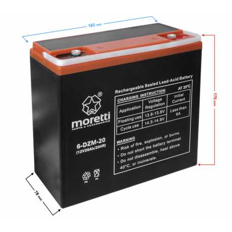 Akumulator Moretti (Gel) 20Ah 6-Dzm-20 12V Skuter Elektryczny
